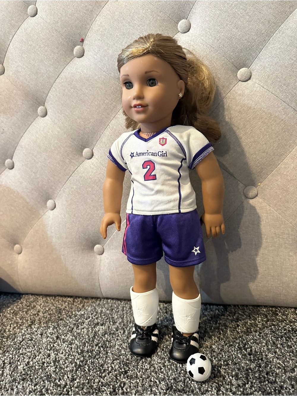 American Girl Purple & Pink Soccer Outfit with Black Cleats (Doll Not Included)